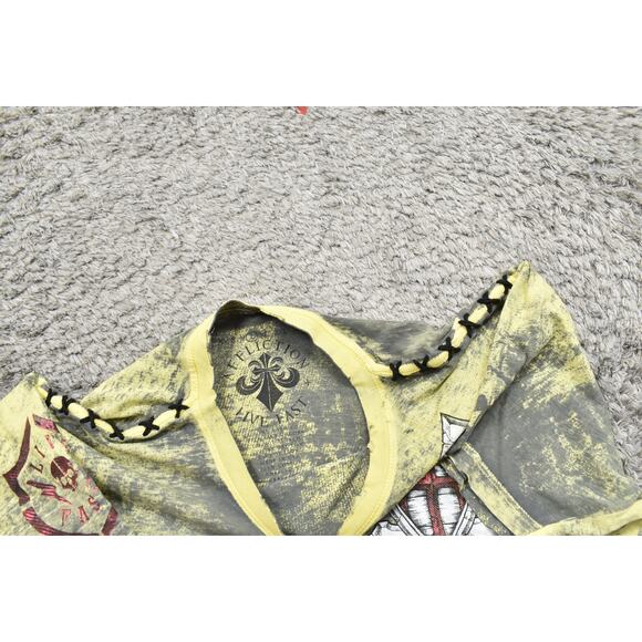 Y2K Affliction Men's Yellow Cotton T-Shirt Size L Made in USA Short Sleeve - Picture 7 of 7